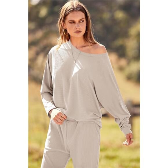 New Women's 2-Piece Sweatsuit Set - Pullover & Long Pants, Solid Color, Apricot - Picture 5 of 7